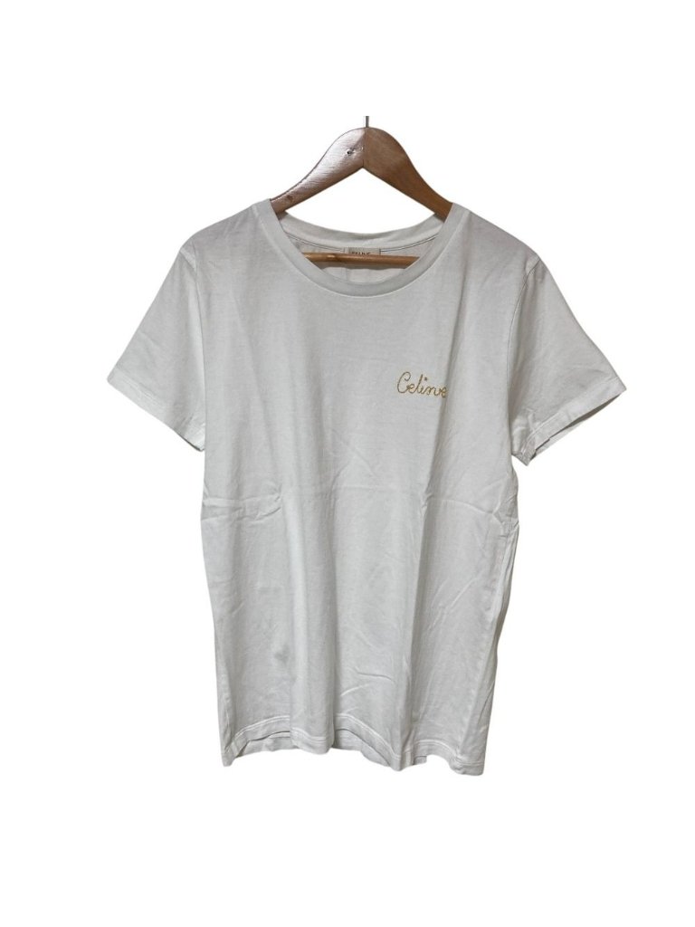 Celine Logo Short Sleeve Shirt Top Saz White Ladysecond